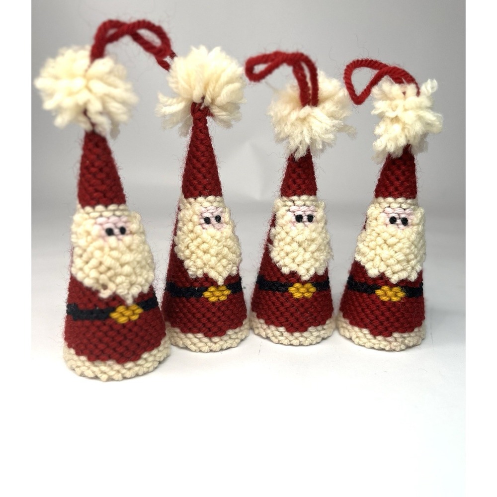 VTG Santa Claus Bell Christmas Ornament Knitted Yarn Handmade Cozy Cottage Decor